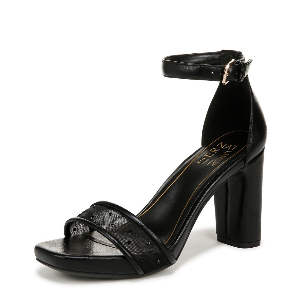 NWT Naturalizer Black Leather Ankle-Strap Block Heel Sandals